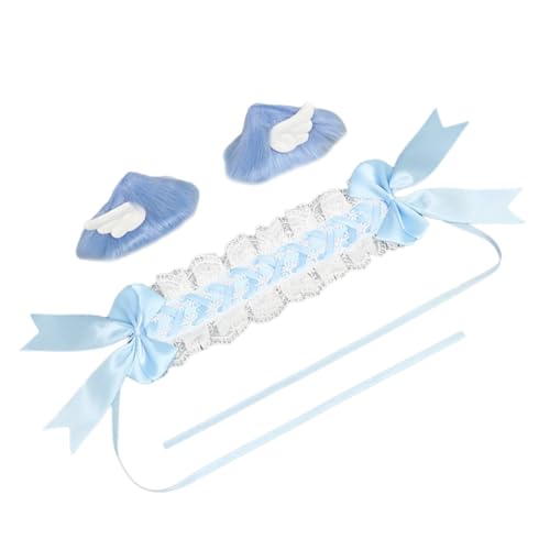 Saiyana Plüsch-Flügel-Katzen-Ohr-Haarspange und Stirnband-Set für Halloween-Maid-Hairhoop-Rollenspiel-Kostüm, Maskeraden, Kopfbe(Blau) von Saiyana
