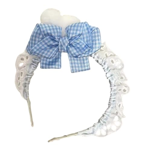 Saiyana Plüschkaninchen Ohrhörer für Maid 2000er Kostümpartys weiche Bogenknoten Haarzubehör Kopfstücksfoto -Requisiten(Blau, Gitter) von Saiyana