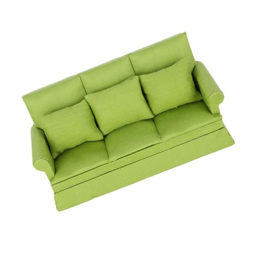 Saluaqui 1:12 Doll House Sofa mit 3 PCS -Kissen - Miniatur Holz Wohnzimmermöbel für Puppenhausdekoration Accessoires, Weiß, Weiß (Green) von Saluaqui
