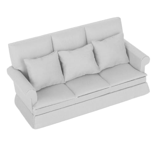 Saluaqui 1:12 Doll House Sofa mit 3 PCS -Kissen - Miniatur Holz Wohnzimmermöbel für Puppenhausdekoration Accessoires, Weiß, Weiß (Grey) von Saluaqui