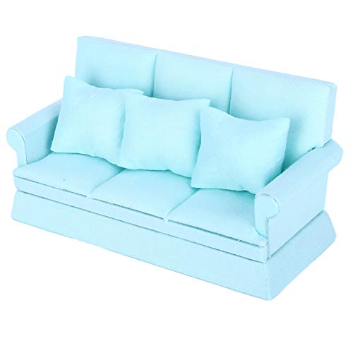 Saluaqui 1:12 Doll House Sofa mit 3 PCS -Kissen - Miniatur Holz Wohnzimmermöbel für Puppenhausdekoration Accessoires, Weiß, Weiß (Seeblau) von Saluaqui