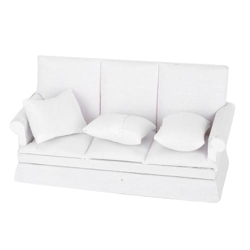 Saluaqui 1:12 Doll House Sofa mit 3 PCS -Kissen - Miniatur Holz Wohnzimmermöbel für Puppenhausdekoration Accessoires, Weiß, Weiß (White) von Saluaqui