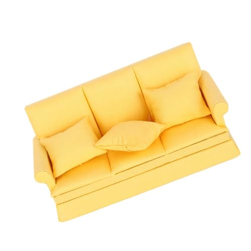 Saluaqui 1:12 Doll House Sofa mit 3 PCS -Kissen - Miniatur Holz Wohnzimmermöbel für Puppenhausdekoration Accessoires, Weiß, Weiß (Yellow) von Saluaqui