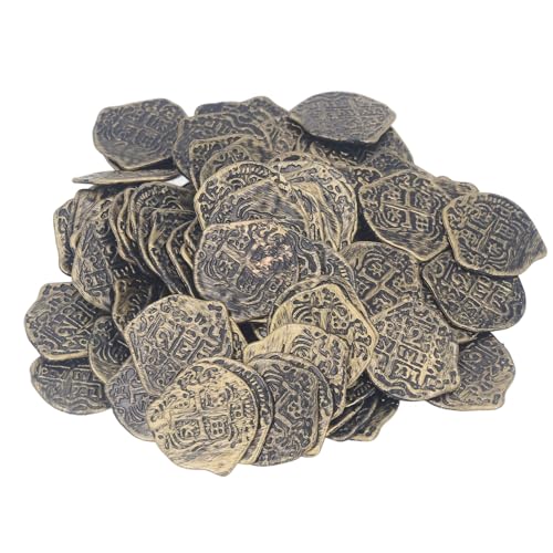 Saluaqui 100pcs Piratenmünzen für Halloween-Party-Dekorationsmünzen Spielzeug mit Hohen Simulationsmustern für Besondere Ereignisse und Dekorationen mit Piratenmotiven (Bronziert) von Saluaqui