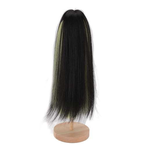 Saluaqui Doppelte Farbe Lange Gerade Puppenperücken für 1/4 Kugelgelenkpuppen - Simulation Weiche Hochtemperaturfaser mit Pony in Schwarz und Seeblau (Schwarz Grün) von Saluaqui