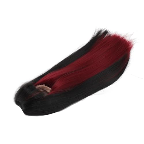 Saluaqui Doppelte Farbe Lange Gerade Puppenperücken für 1/4 Kugelgelenkpuppen - Simulation Weiche Hochtemperaturfaser mit Pony in Schwarz und Seeblau (Schwarzweinrot) von Saluaqui