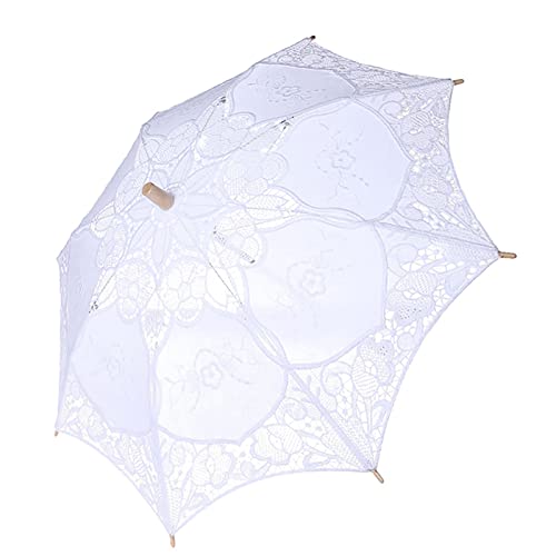 Saluaqui Eleganter Spitzenschirm Parasol für Hochzeiten und Fotoshootings - Baumwolltuch Brautsonne Regenschirm mit Holzgriff (Große Größe) von Saluaqui