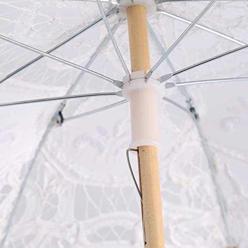 Saluaqui Eleganter Spitzenschirm Parasol für Hochzeiten und Fotoshootings - Baumwolltuch Brautsonne Regenschirm mit Holzgriff (kleine Größe) von Saluaqui