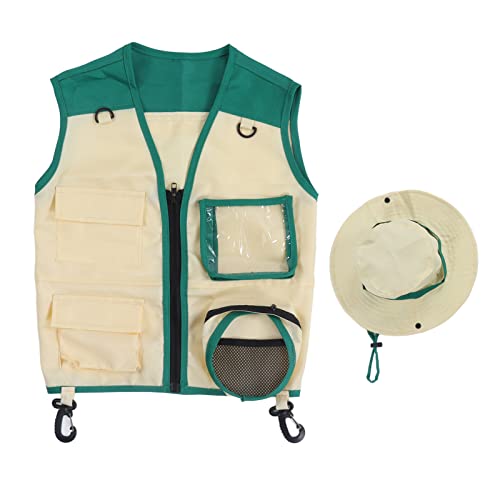 Saluaqui Kids Outdoor Adventure Weste und Hut -Set mit 4 Taschen Zum Erkunden und Camping, Waschbares Abenteuerkostüm für (Green) von Saluaqui