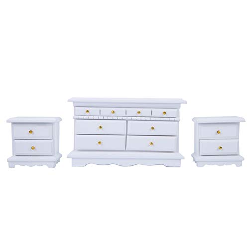 Saluaqui Miniaturweiß Weiße Holzpuppenhaus Schlafzimmer Möbel Set 1:12 Skala-6-teilige Spielzeugmöbelsammlung für Schlafzimmerdekoration von Saluaqui