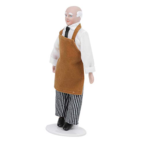 Saluaqui Puppenhaus Miniatur Porzellan Puppenmodell mit Biegbaren Keramikgliedern und Stand - 1:12 Skala Man Servant Chef Puppe für Sammlerpuppenhauszubehör (#1) von Saluaqui