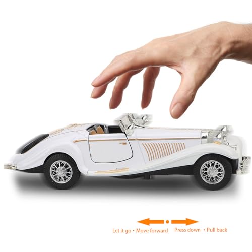 Saluaqui Vintage Pull -Back -Autospielzeug mit Simulationsgeräuschen und Leichten Effekten, Legierungfahrzeug für, 1:18 Skala Modell, Rotes Auto Zum Lustigen Spiel und Lernen (White) von Saluaqui