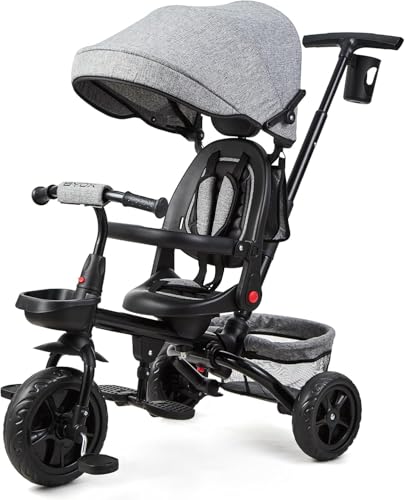6-in-1-Dreirad für Babys, mitwachsend, mit 360° drehbarem Sitz, Sonnenblende und Pedal, Kinderfahrrad, Kinderwagen, von 10 Monaten bis 5 Jahren (bis 25 kg) von Salutmeuble