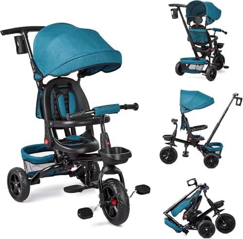 6-in-1-Dreirad für Babys, mitwachsend, mit 360° drehbarem Sitz, Sonnenblende und Pedal, Kinderfahrrad, Kinderwagen, von 10 Monaten bis 5 Jahren (bis 25 kg) von Salutmeuble