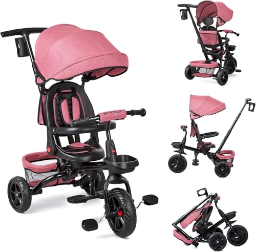 6-in-1-Dreirad für Babys, mitwachsend, mit 360° drehbarem Sitz, Sonnenblende und Pedal, Kinderfahrrad, Kinderwagen, von 10 Monaten bis 5 Jahren (bis 25 kg) von Salutmeuble