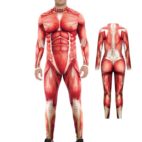 Muskel Body Suit Kostüm - Herren Halloween Body Suit Mit Muskelaufdruck Skinny Catsuit Ganzkörper Anzug,Ganzkörper Catsuit Für Verkleidungspartys Karneval Cosplay von Salyeeluly