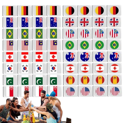 Salyeeluly Reise Mahjong Set - 64X Flaggen Mahjong Spiel - Tragbares Legespiel für Freizeit Familienpicknick Indoor Outdoor Erwachsene Kinder Unterhaltung zu Hause Strandaktivitäten von Salyeeluly
