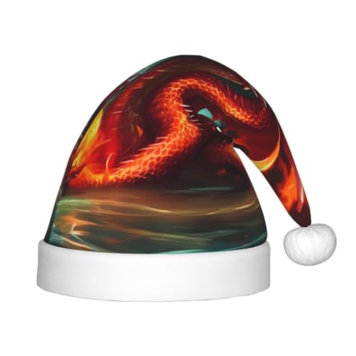 Drachenkönig im Feuer Weihnachtsmütze – klassische Weihnachtsmann- und Neujahrsparty-Kopfbedeckung – perfekt für Feiertage, Halloween von SamLng