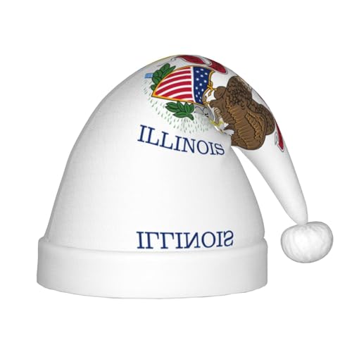 Illinois State Flag Weihnachtsmütze – klassische Weihnachtsmann- und Neujahrsparty-Kopfbedeckung – perfekt für Feiertage, Halloween von SamLng