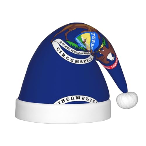Michigan State Flag Weihnachtsmütze – klassische Weihnachtsmann- und Neujahrsparty-Kopfbedeckung – perfekt für Feiertage, Halloween von SamLng