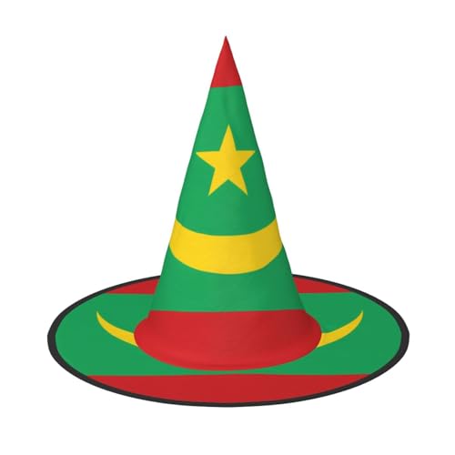 SamLng Flagge Mauretaniens Halloween Hexenhut für Erwachsene Partyhut Maskerade Karneval Cosplay Spitzhorn Dekoration Kappe von SamLng