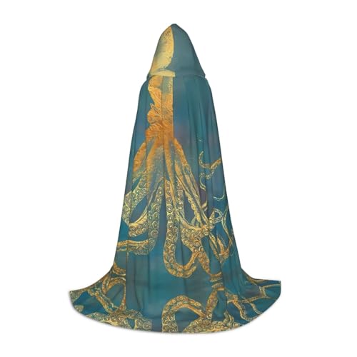 SamLng Goldener Oktopus-Kapuzenumhang – perfekt für Weihnachten, Halloween, Ostern, Karnevalsparty und Cosplay-Bühnenkostüme von SamLng