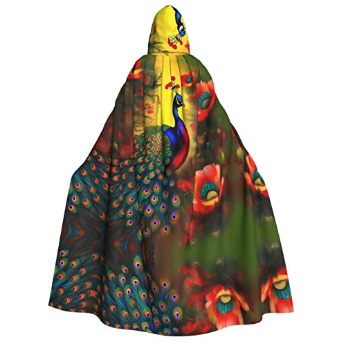SamLng Kapuzenumhang mit Pfauenblumen, für Erwachsene, Damen, Herren, Rollenspiel-Kostüm, perfekt für Halloween, Ostern, Karneval und Partys SamLng Kapuzenumhang mit Pfauenblumen, für Erwachsene, Damen, Herren, Rollenspiel-Kostüm, perfekt für Halloween, Ostern, Karneval und Partys von SamLng