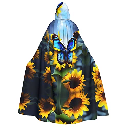 SamLng Kapuzenumhang mit Sonnenblumen-Motiv und blauem Schmetterling, für Erwachsene, Damen, Herren, Rollenspiel-Kostüm, perfekt für Halloween, Ostern, Karneval und Partys SamLng Kapuzenumhang mit Sonnenblumen-Motiv und blauem Schmetterling, für Erwachsene, Damen, Herren, Rollenspiel-Kostüm, perfekt für Halloween, Ostern, Karneval und Partys von SamLng
