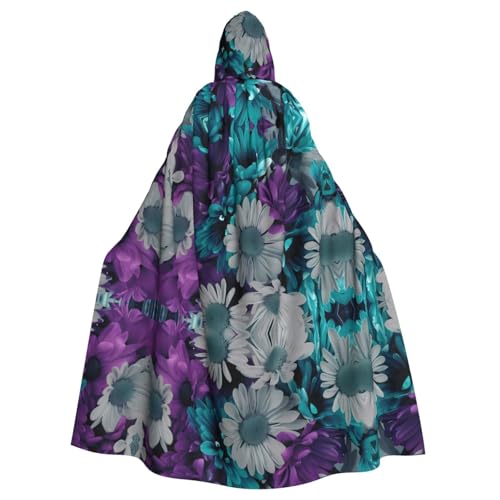 SamLng Kapuzenumhang mit lila und blaugrünen Blumen – Rollenspiel-Kostüm für Erwachsene, Cosplay, perfekt für Weihnachten, Zauberer, Magier Themenpartys von SamLng