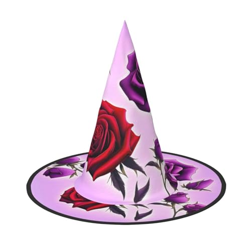 SamLng Rote und lila Rosen Halloween Hexenhut für Erwachsene - Partyhut für Maskerade Karneval Cosplay - Spitzhorn Dekoration Kappe SamLng Rote und lila Rosen Halloween Hexenhut für Erwachsene - Partyhut für Maskerade Karneval Cosplay - Spitzhorn Dekoration Kappe von SamLng