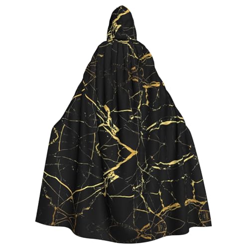 SamLng Schwarz-goldener Marmor-Umhang mit Kapuze – Rollenspiel-Kostüm für Erwachsene, Cosplay, perfekt für Weihnachten, Zauberer, Magier-Mottopartys von SamLng