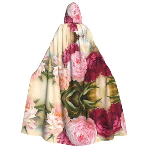 SamLng Umhang mit Kapuze und Pfingstrosenblüten, für Erwachsene, Damen, Herren, Rollenspiel-Kostüm, perfekt für Halloween, Ostern, Karneval und Partys von SamLng