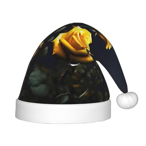 Schöne gelbe Rosen Weihnachtsmütze – klassische Weihnachtsmann- und Neujahrsparty-Kopfbedeckung – perfekt für Feiertage, Halloween Schöne gelbe Rosen Weihnachtsmütze – klassische Weihnachtsmann- und Neujahrsparty-Kopfbedeckung – perfekt für Feiertage, Halloween von SamLng