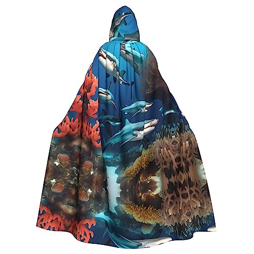 U-Boot-Haifisch-Korallen-Kapuzenumhang für Erwachsene - bequemer und langlebiger Kapuzenumhang für Halloween, Ostern, Karneval, Weihnachten von SamLng