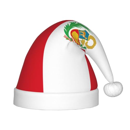 Weihnachtsmütze mit Peru-Flagge – klassische Weihnachtsmann- und Neujahrsparty-Kopfbedeckung – perfekt für Feiertage, Halloween von SamLng