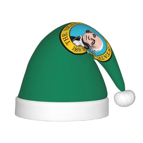 Weihnachtsmütze mit Washington-Flagge, klassische Weihnachtsmann- und Neujahrsparty-Kopfbedeckung, perfekt für Feiertage, Halloween von SamLng