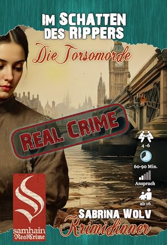 Samhain Verlag Real Crime Dinner: Im Schatten des Rippers, Krimi-Gesellschaftsspiel, 4-6 Spieler, ab 16 Jahre, 60-90 Minuten von Samhain Verlag