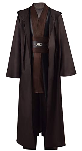 Herren Tunika Kostüm Halloween Anakin Kostüm Braun Tunika Kapuzenmantel Cosplay Komplettes Set Ritter Uniform Erwachsene Outfit Braun Groß Herren Tunika Kostüm Halloween Anakin Kostüm Braun Tunika Kapuzenmantel Cosplay Komplettes Set Ritter Uniform Erwachsene Outfit Braun Groß von Sampepa