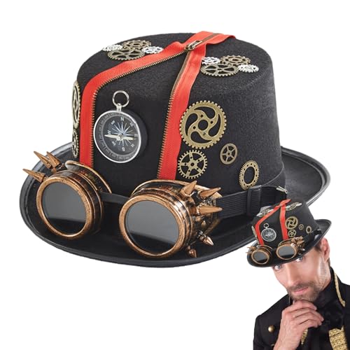Samuliy Gothic Steampunk-Hut, Kostüm-Kopfbedeckung, Halloween-Hut mit abnehmbarer Brille, Steampunk-Zubehör, Kostüm-Zubehör für Erwachsene, Männer und Frauen von Samuliy