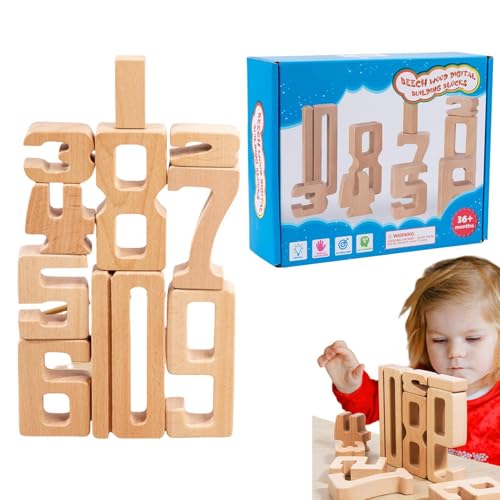 Samuliy Holznummer Bausteine, Zahlen Bausteine - Interaktives Mathematikspiel - 1-10 Ziffernblöcke blockiert Bildungsspiel für Mädchen im Alter von 3+, Mathe Stacking Matching Toys von Samuliy