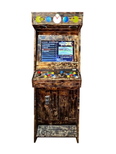 San-J Arcade Spielautomat aus Holz, Geflammt, Handgefertigter, 3000 Klassische Videospiele, 22-Zoll Monitor, 2 Spieler Videospielautomat von San-J