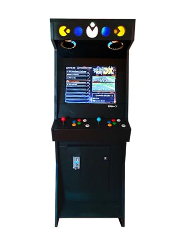 San-J Arcade Spielautomat aus Holz, Schwarz, Handgefertigter, 3000 Klassische Videospiele, 22-Zoll Monitor, 2 Spieler Videospielautomat von San-J