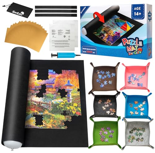 Sancaliie Puzzlematte Rolle Puzzleaufbewahrung Filzmatte Jigroll bis zu 2000 Teile mit 6 bunten Tabletts, Puzzle-Spieler, Geschenkbox mit Kordelzug-Aufbewahrungstasche, 3 Gummibänder, Handpumpe Sancaliie Puzzlematte Rolle Puzzleaufbewahrung Filzmatte Jigroll bis zu 2000 Teile mit 6 bunten Tabletts, Puzzle-Spieler, Geschenkbox mit Kordelzug-Aufbewahrungstasche, 3 Gummibänder, Handpumpe von Sancallie