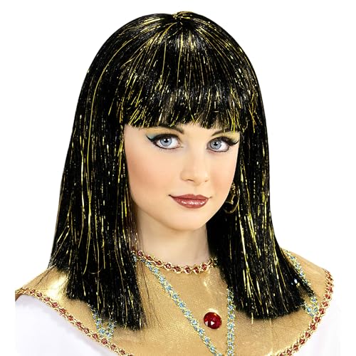 Widmann 74960 - Kinderperücke Cleopatra, schwarz, mit goldenem Lametta, Ägypterin, Karneval, Mottoparty von WIDMANN