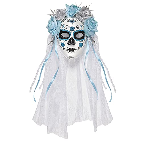 Widmann 04789 - Maske Dia de los Muertos, dekoriert mit Schleier, Bändern und Rosen, Halloween, Karneval, Mottoparty von WIDMANN