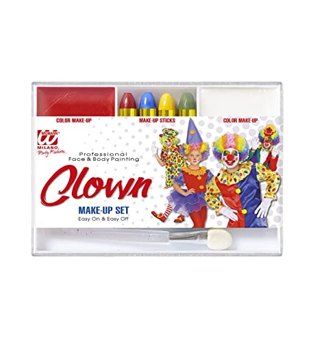 Widmann 02404 - Make-Up Set Clown, 4 Stifte, rote und weißes Make-Up in Schale, Pinsel, Karneval, Mottoparty, Halloween Widmann 02404 - Make-Up Set Clown, 4 Stifte, rote und weißes Make-Up in Schale, Pinsel, Karneval, Mottoparty, Halloween von WIDMANN MILANO PARTY FASHION