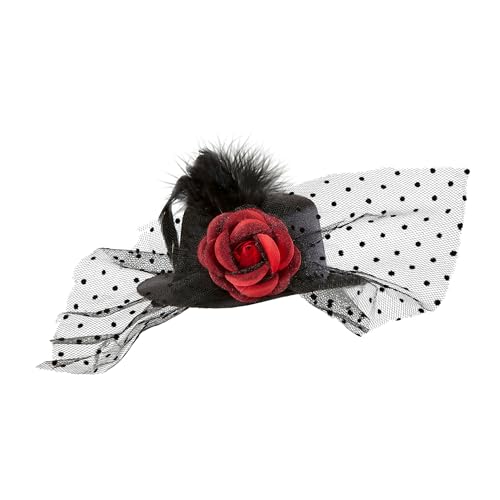 W WIDMANN MILANO Party Fashion 9396A - Minihut mit Rose, Federn und Schleier, Hut, Kopfschmuck, Accessoire, Mottoparty, Karneval von W WIDMANN MILANO Party Fashion