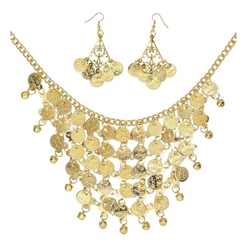 Widmann 24372 - Ohrringe und Kette mit Goldmünzen, Gold, Schmuck, Accessoire, Mottoparty, Karneval von WIDMANN