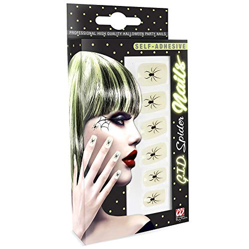 Widmann 05356 - Fingernägel Set Spider, 12 Stück, selbstklebend, Accessoire, Karneval, Mottoparty, Halloween von Widmann