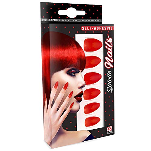 Widmann 05342 - Fingernägel Set Stiletto, 12 Stück, Rot, selbstklebend, Accessoire, Karneval, Mottoparty, Halloween Widmann 05342 - Fingernägel Set Stiletto, 12 Stück, Rot, selbstklebend, Accessoire, Karneval, Mottoparty, Halloween von Widmann